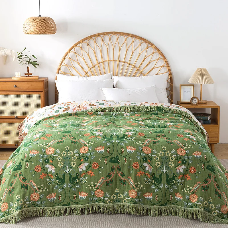 Muslin Cotton Bedspread - Saf Pamuklu Battaniye Muslin Dokuma Püsküllü