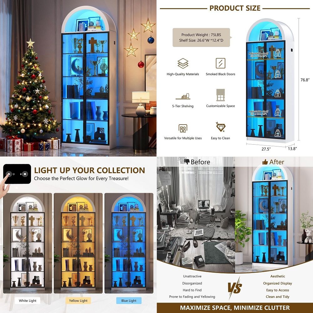 Storage & Organization - Kapaklı ve Ayarlanabilir Raflı Vitrin, LED