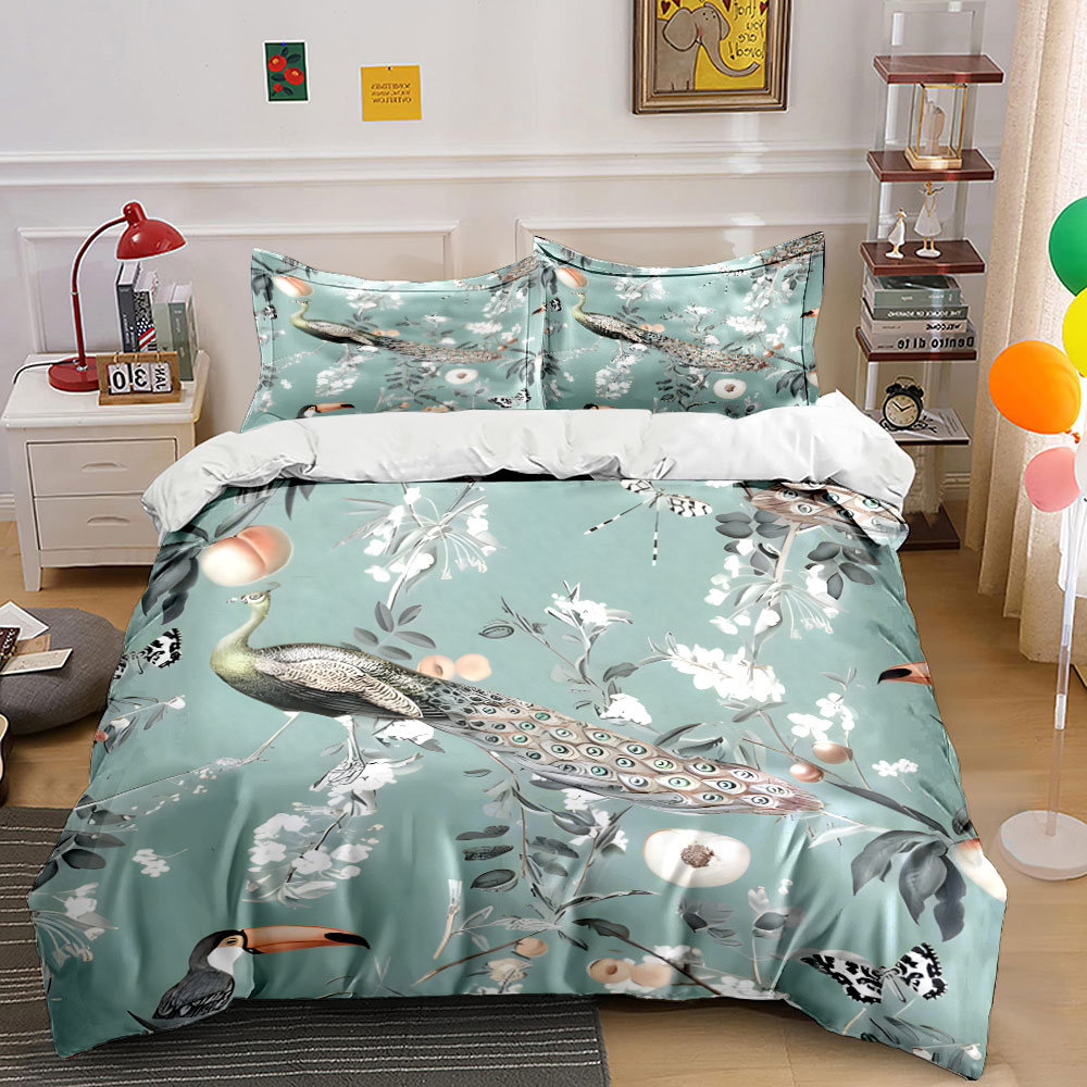 3PC Tavus Kuşu Tukan Çiçekli N - Aesthetic Floral Duvet Cover incelemesi ve fiyatı