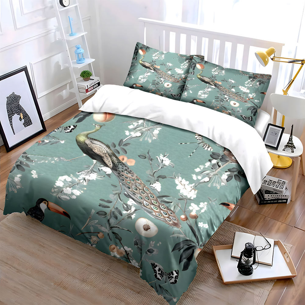 3PC Tavus Kuşu Tukan Çiçekli N - Aesthetic Floral Duvet Cover incelemesi ve fiyatı