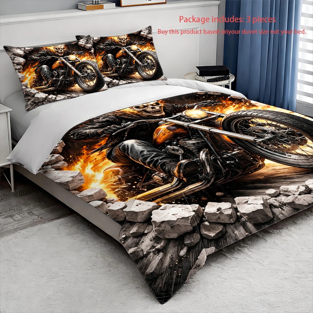 Ghost Rider Alev Kafatası Moto - Duvet Cover Sets With Zipper incelemesi ve fiyatı