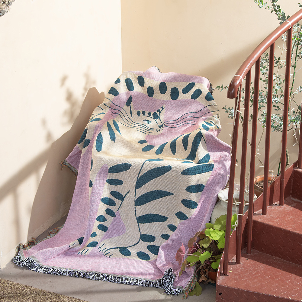 Boho Soyut Kedi Jakarlı Örtü B - Boho Throw Blanket Fringe incelemesi ve fiyatı