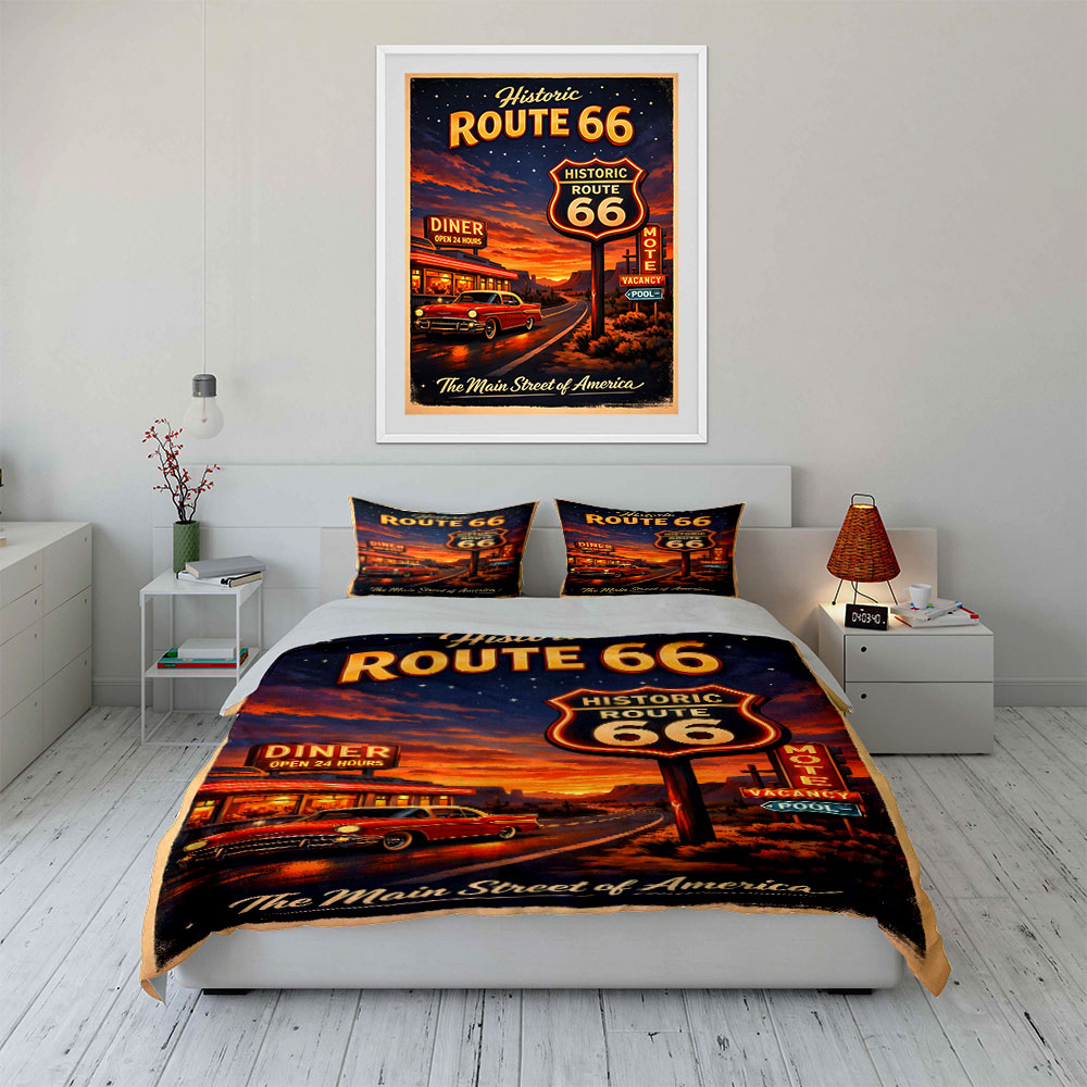 Nostaljik Gece Route 66'da Des - Duvet Cover Sets With Zipper incelemesi ve fiyatı
